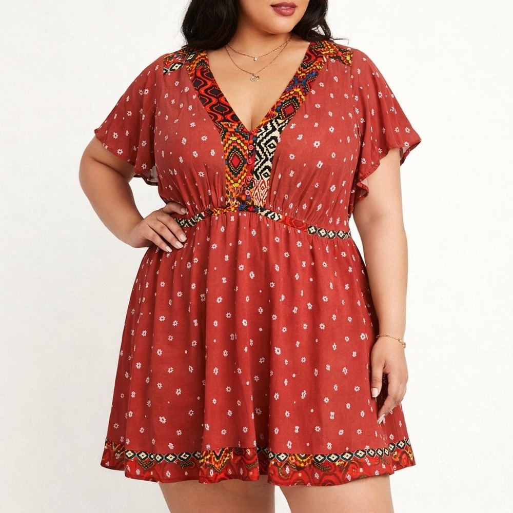 Torrid Boho Challis Border Skater Dress  Women's Plus 1X‎